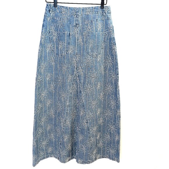 NWT House of Harlow 1960 | Floral Embroidered Denim Maxi Skirt Blue | Size 6 - Picture 7 of 13